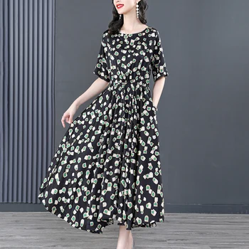 2023 Naujas temperamentas prarasti suknelė moterų trumpas rankovėmis vasaros suknelė temperamentas mados lino sijonas plonas suknelė