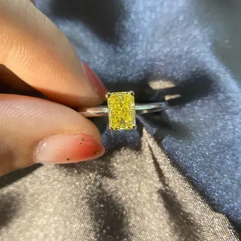 100% Nekilnojamojo 925 sterlingas sidabro su mažais ledo gėlių pjovimo išskirtinį stačiakampio formos geltonas akmuo žiedai, šaliai, papuošalai