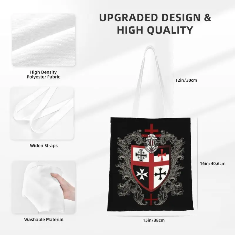 Custom Tamplieriai Kryžius Skydas Prekybos Drobė Maišelis Moterų Perdirbimo Bakalėja Viduramžių Emblema Paslaptis, Kad Tote Shopper Bags - 2