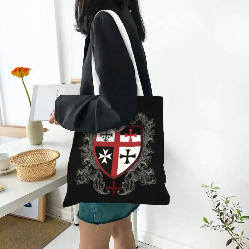 Custom Tamplieriai Kryžius Skydas Prekybos Drobė Maišelis Moterų Perdirbimo Bakalėja Viduramžių Emblema Paslaptis, Kad Tote Shopper Bags - 4