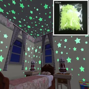 100vnt 3CM 3D Šviesos Žvaigždė Sienų Lipdukai Fluorescencinis Švytėjimas Tamsoje Namų, Vaikų Kambarys kambarį Decal Šaliai Dekoro