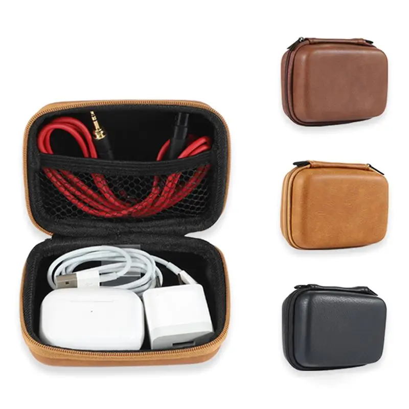 Ausinių Saugojimo Dėžutė, Avikailio Derliaus PU Duomenų Kabelis Įkrovimo Galvos Saugojimo Krepšys Mini Nešiojamasis Galios Krepšys - 0