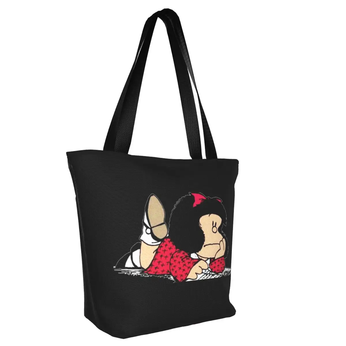 Mafalda Bakalėja, Pirkinių Krepšiai Atspausdinta Drobė Shopper Nešti Pečių Maišą Didelės Talpos Argentinos Animacinių Filmų Quino Komiksų Rankinės - 1