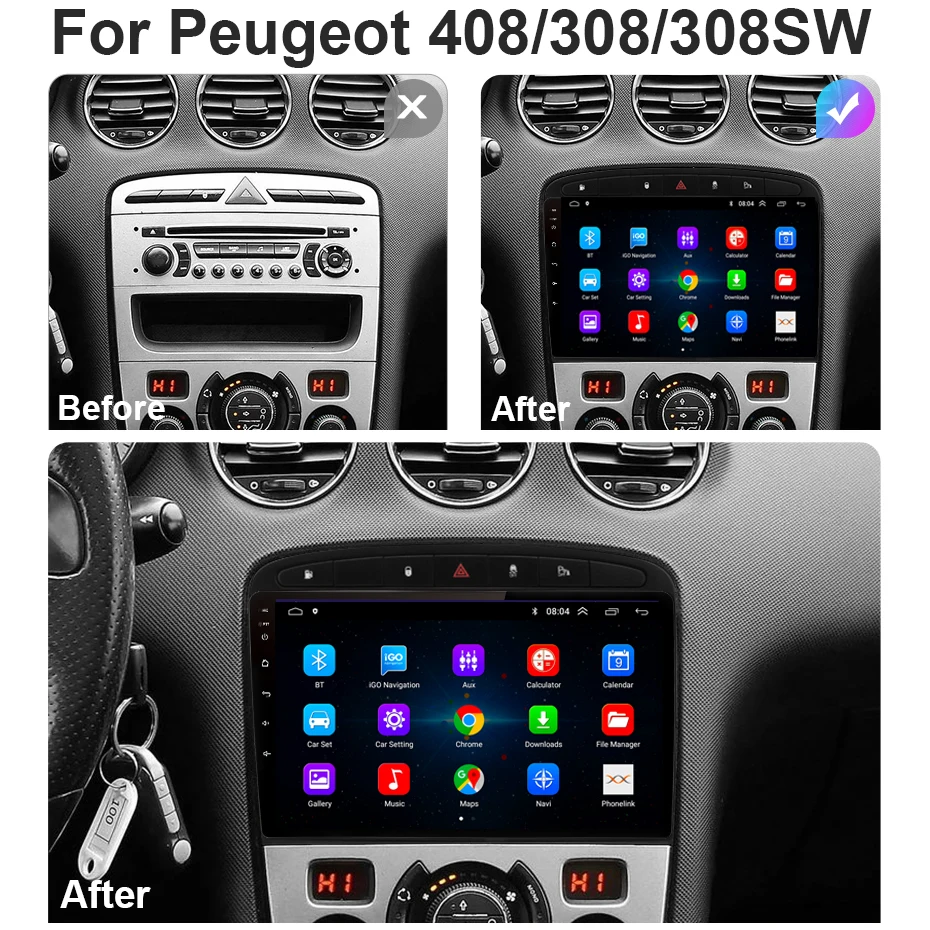 4G+64G Android 10.1 Automobilio Radijo, GPS Multimedijos Grotuvo Peugeot 408 Už Peugeot 308 308SW 2din Carplay 