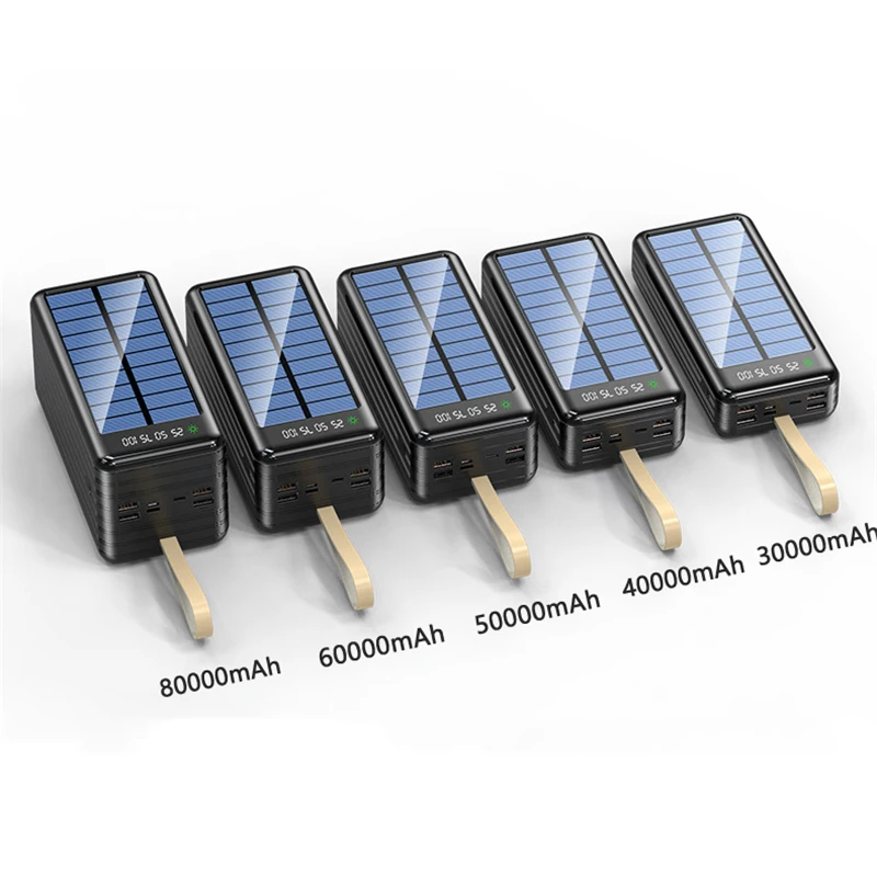 80000mAh Pastatytas Kabelis Saulės Energijos Didelės Talpos Powerbank LED Šviesos 