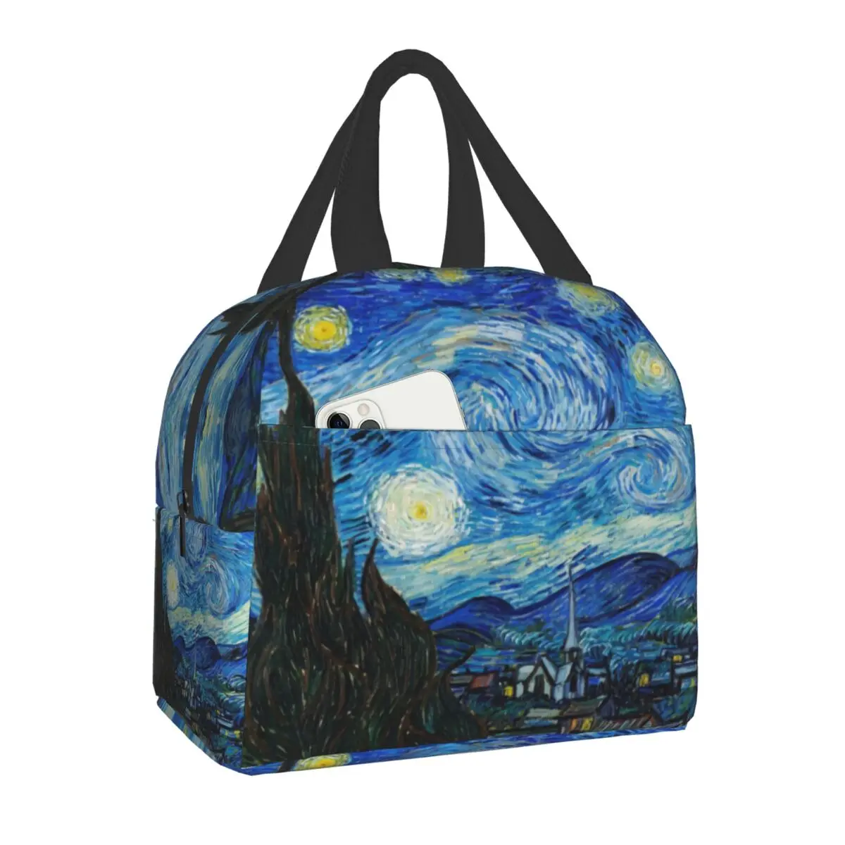 Van Gogh Žvaigždėtą Naktį Izoliuoti Pietūs Tote Krepšys Moterims Mokyklos Nešiojamų Šilumos Aušintuvas Migdolų Žiedai, Gėlės, Meno Priešpiečių Dėžutė - 0