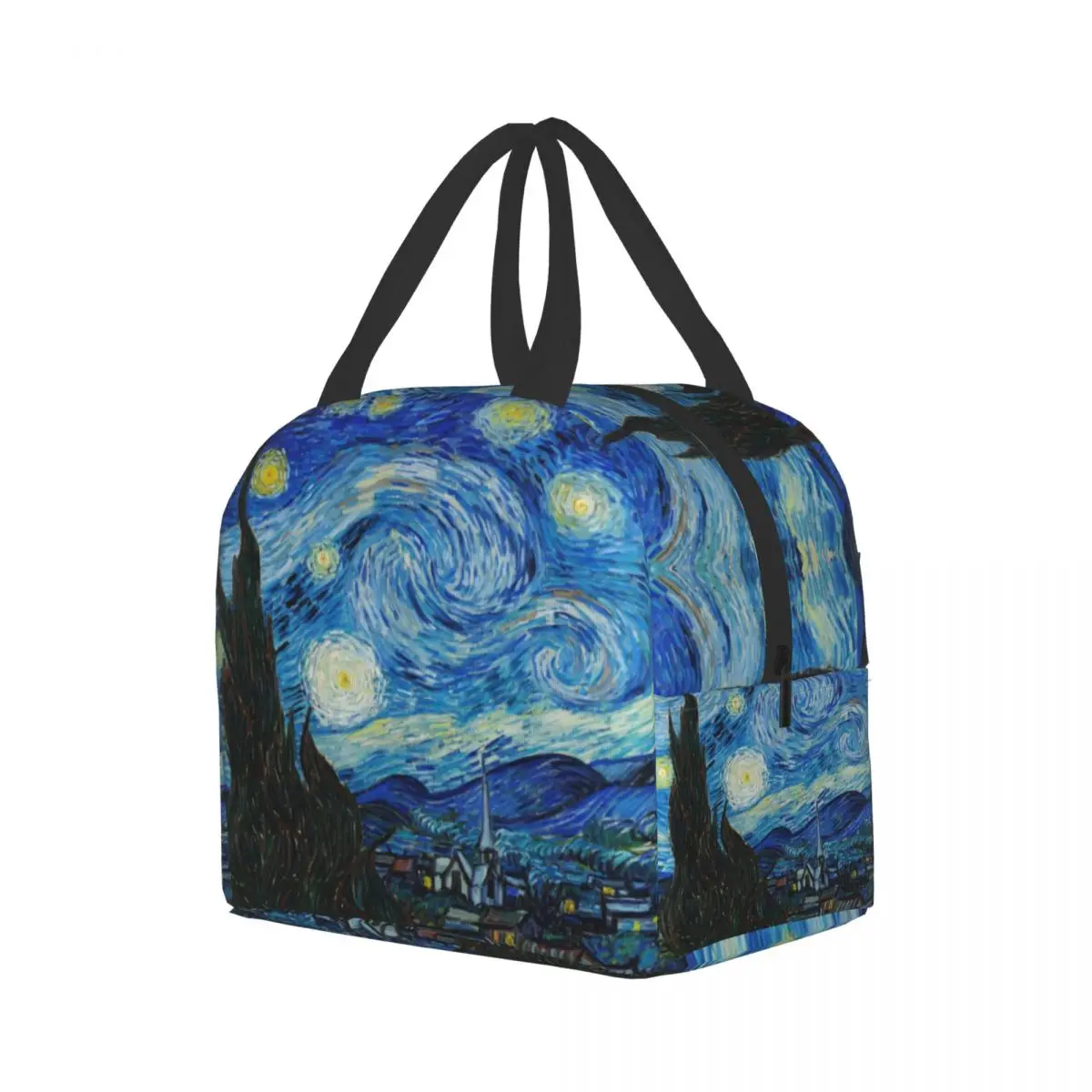Van Gogh Žvaigždėtą Naktį Izoliuoti Pietūs Tote Krepšys Moterims Mokyklos Nešiojamų Šilumos Aušintuvas Migdolų Žiedai, Gėlės, Meno Priešpiečių Dėžutė - 1