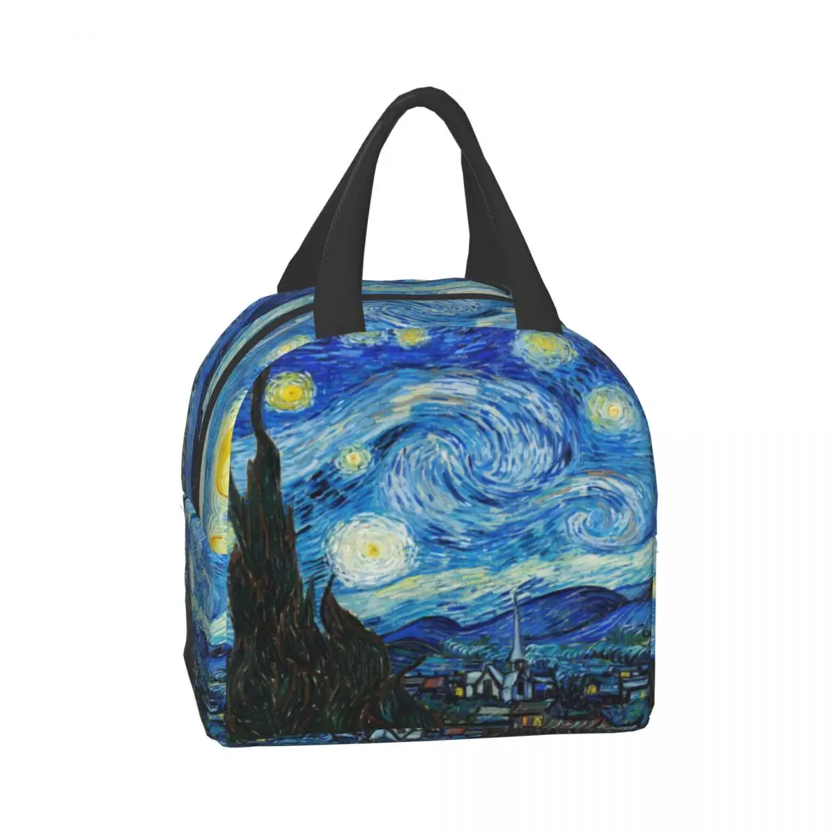 Van Gogh Žvaigždėtą Naktį Izoliuoti Pietūs Tote Krepšys Moterims Mokyklos Nešiojamų Šilumos Aušintuvas Migdolų Žiedai, Gėlės, Meno Priešpiečių Dėžutė - 2