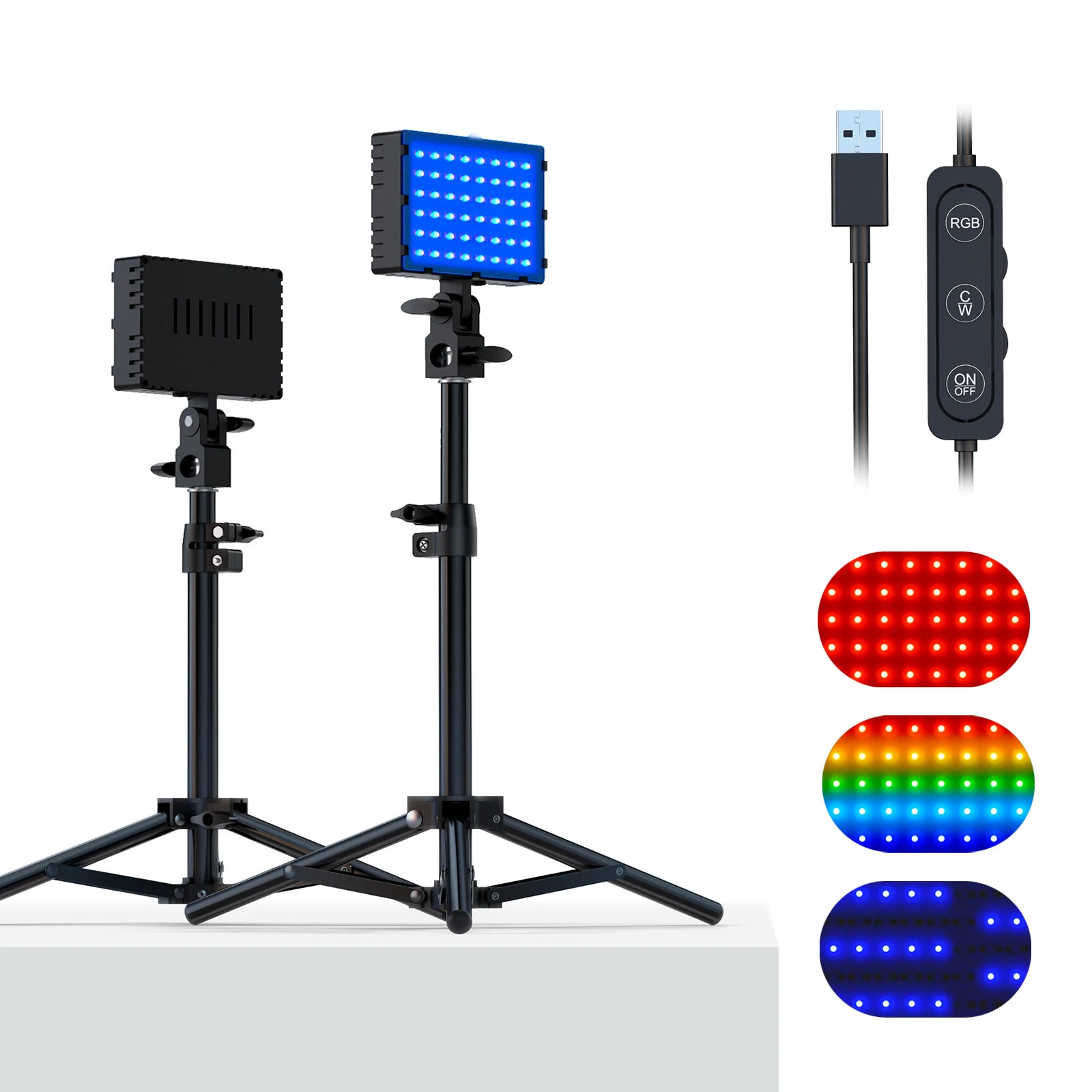 Andoer 2VNT RGB LED Blykste Video Šviesos Darbalaukio Trikojo Šviesa Nustatyti 2600K-6000K šviesos srautą galima reguliuoti Žaidimų ir Vaizdo Įrašų Transliacija - 0