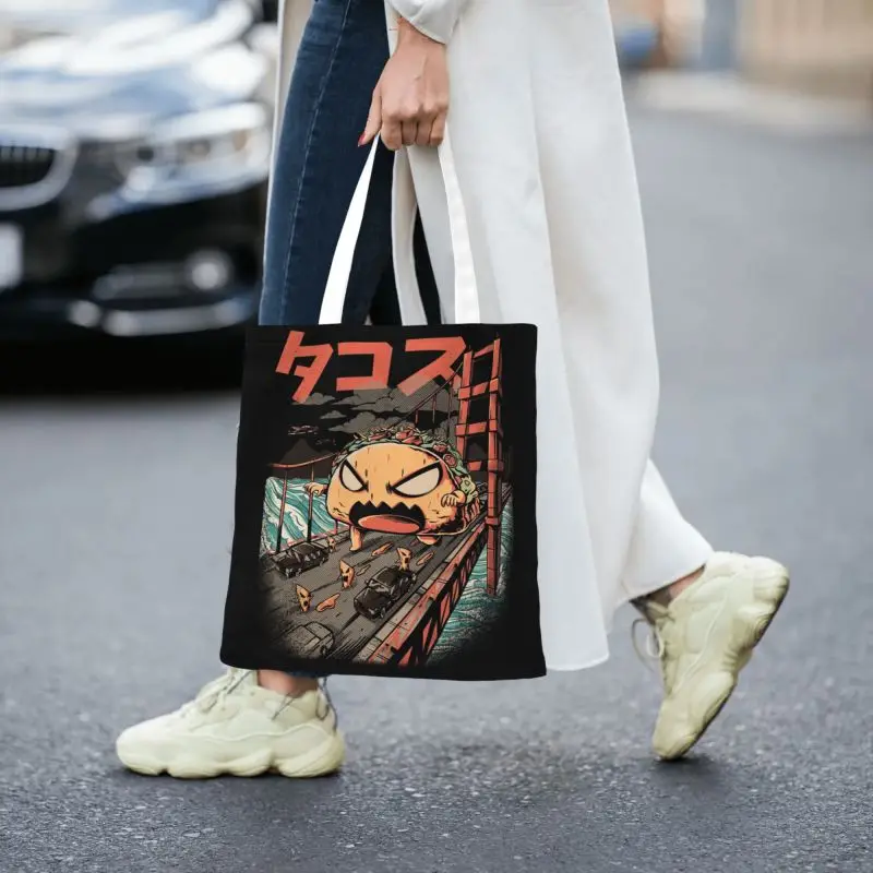 Perdirbimo Japonų Maisto Pirkinių Krepšys Moterims Drobės Pečių Nešti Maišą Nešiojamų Juodosios Takaiju Bakalėjos Shopper Bags - 3