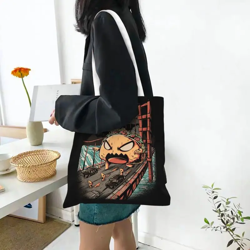 Perdirbimo Japonų Maisto Pirkinių Krepšys Moterims Drobės Pečių Nešti Maišą Nešiojamų Juodosios Takaiju Bakalėjos Shopper Bags - 4