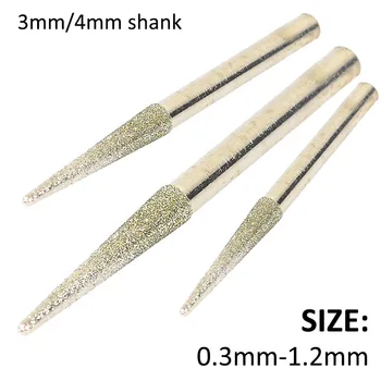 1pcs 0.3 mm-1,2 mm Deimantinis Kūgis Šlifavimui be Atplaišų Bitai Graviravimas, Drožyba Peilis 3mm/4mm Karka Už CNC Metalo Jade Failų