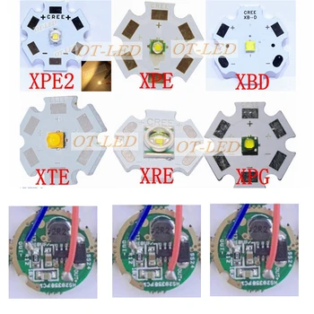 1set Cree XTE XT-E XPE XP-E XP-G2 XPG2 XBD XB-D XRE XR-E XPE2 XP-E2 LED Lemputė Chip Šviesos + 3-3.7 V 3W 16mm / 20mm 1 Režimo Tvarkyklės