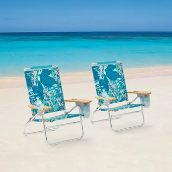 2-Pack Medienos Rankos Sėdima Komfortą Aukštis Paplūdimio Kėdės, Žalios Palmių