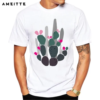 2019 AMEITTE Kaktusas augalų T-Shirt rausvos gėlės Atspausdinta Tee Marškinėliai Vasaros vyriškų Populiarus Streetwear trumpomis Rankovėmis Viršūnes