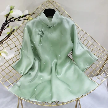 2023 Mados Nacionalinės Stiliaus Duobute Moterų Kinijos Derliaus Prarasti Moterų Tango Kostiumas Viršuje Pavasarį, Rudenį Paprasta Šiuolaikinės Elegancijos Marškinėliai