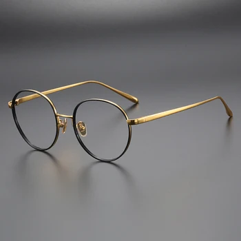 2023 Mados akiniai, rėmeliai vyrų Dizaineris gryno titano klasikinis optiniai akiniai Trumparegystė skaityti moterų asmeninį apvalūs akiniai