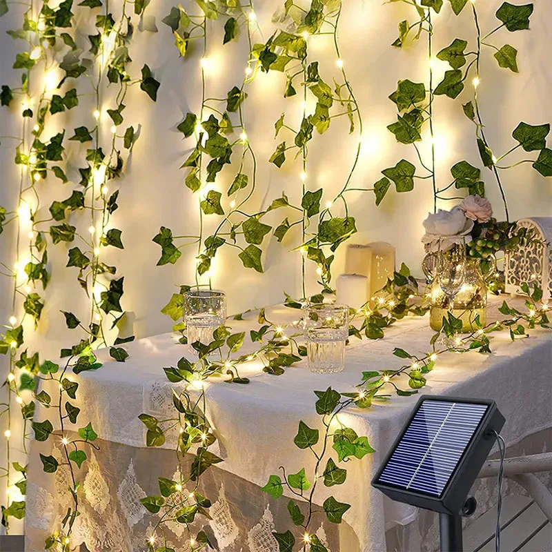 Saulės Vynuogių String Šviesos Lauko Atsparus Vandeniui Ivy Žibintai LED Dirbtinis Rotango Žaliųjų Augalų Dekoro Klevo Lapų Girlianda Lempos - 0