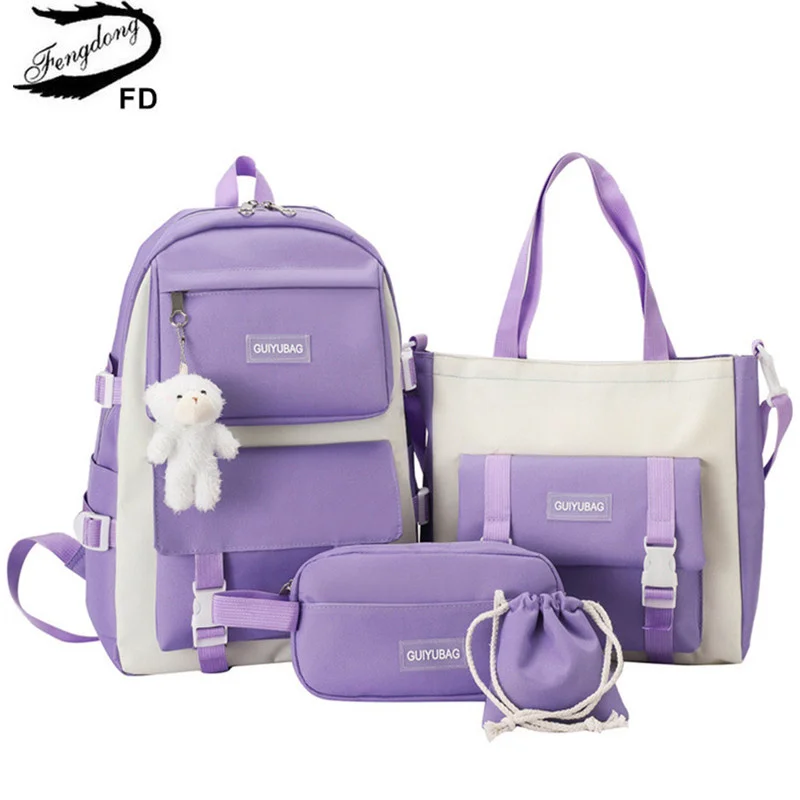 5vnt/set paauglių mokyklos krepšiai mergaitėms pieštuku bag rankinė bookbag pečių maišą nustatyti vaikų mielas mokyklos kuprinė dovanų - 0