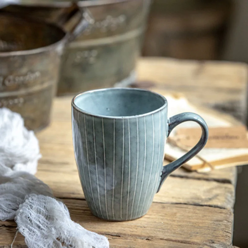 Rankomis dažyti dryžuotas keramikinis puodelis gėrimo taurės retro kavos puodelį, su šiek tiek defektų - 2