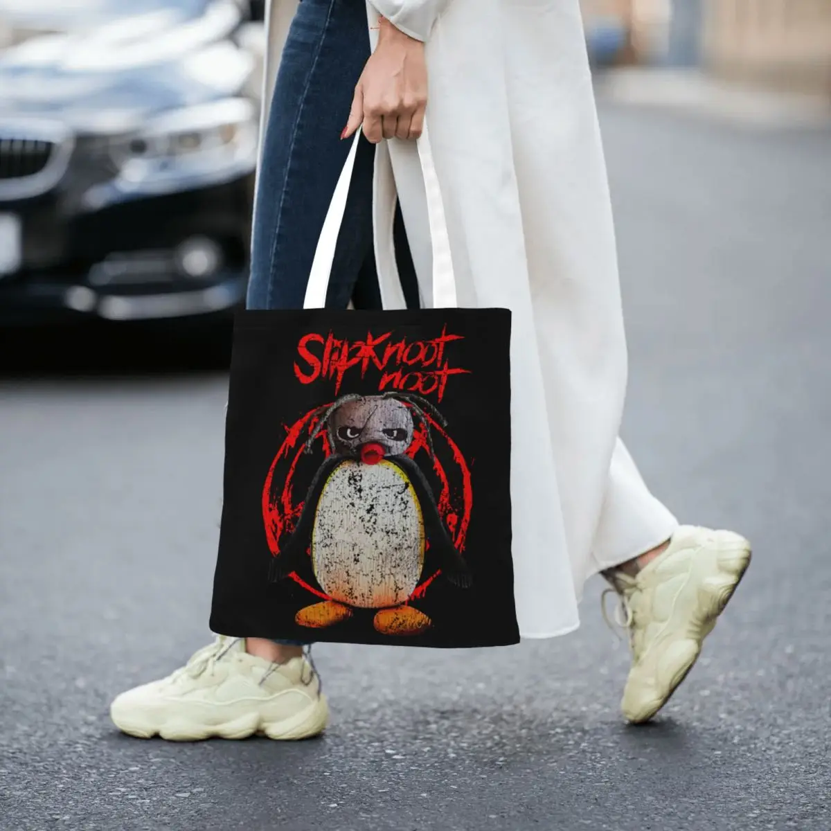 Kawaii Spausdinimo Mielas Noot Noot Mirties Nešti Pirkinių Krepšys Nešiojamų Drobės Peties Shopper Metalo Pingvinas Pingu Rankinės - 3