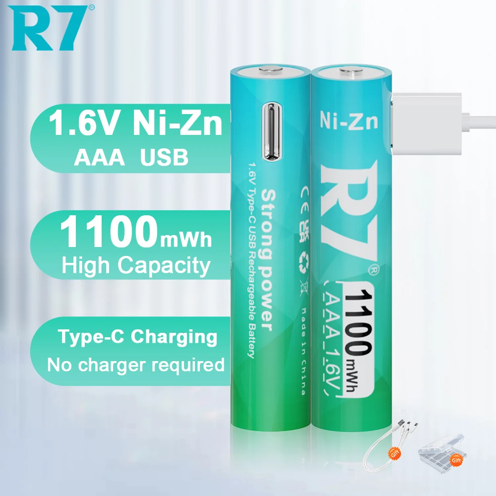 R7 Didelės talpos 1100mWh 1.6 V AAA Baterijos Ni-Zn 1.6 V 3A Įkraunama Baterija, USB Ni-Zn AAA baterijos, Žibintuvėlis Pelės - 0