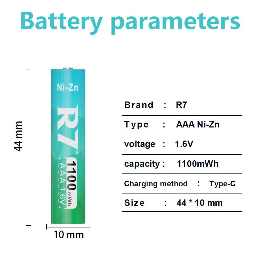 R7 Didelės talpos 1100mWh 1.6 V AAA Baterijos Ni-Zn 1.6 V 3A Įkraunama Baterija, USB Ni-Zn AAA baterijos, Žibintuvėlis Pelės - 3
