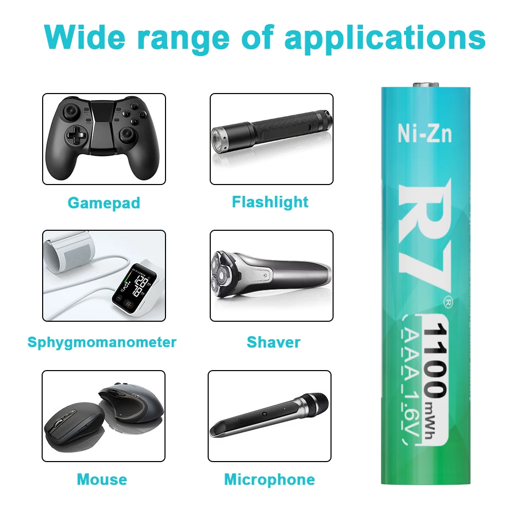 R7 Didelės talpos 1100mWh 1.6 V AAA Baterijos Ni-Zn 1.6 V 3A Įkraunama Baterija, USB Ni-Zn AAA baterijos, Žibintuvėlis Pelės - 5