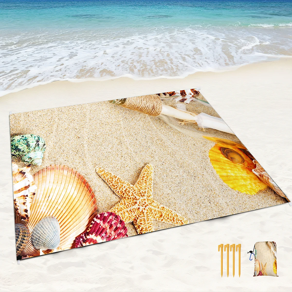 Paplūdimys, Shell Žvaigždė Smėlio Įrodymas, Paplūdimio Antklodė Smėlio Įrodymas Kilimėlis su Kampe Kišenės ir Akių Maišą Paplūdimio Šalis,Kelionės,Kempingas - 5