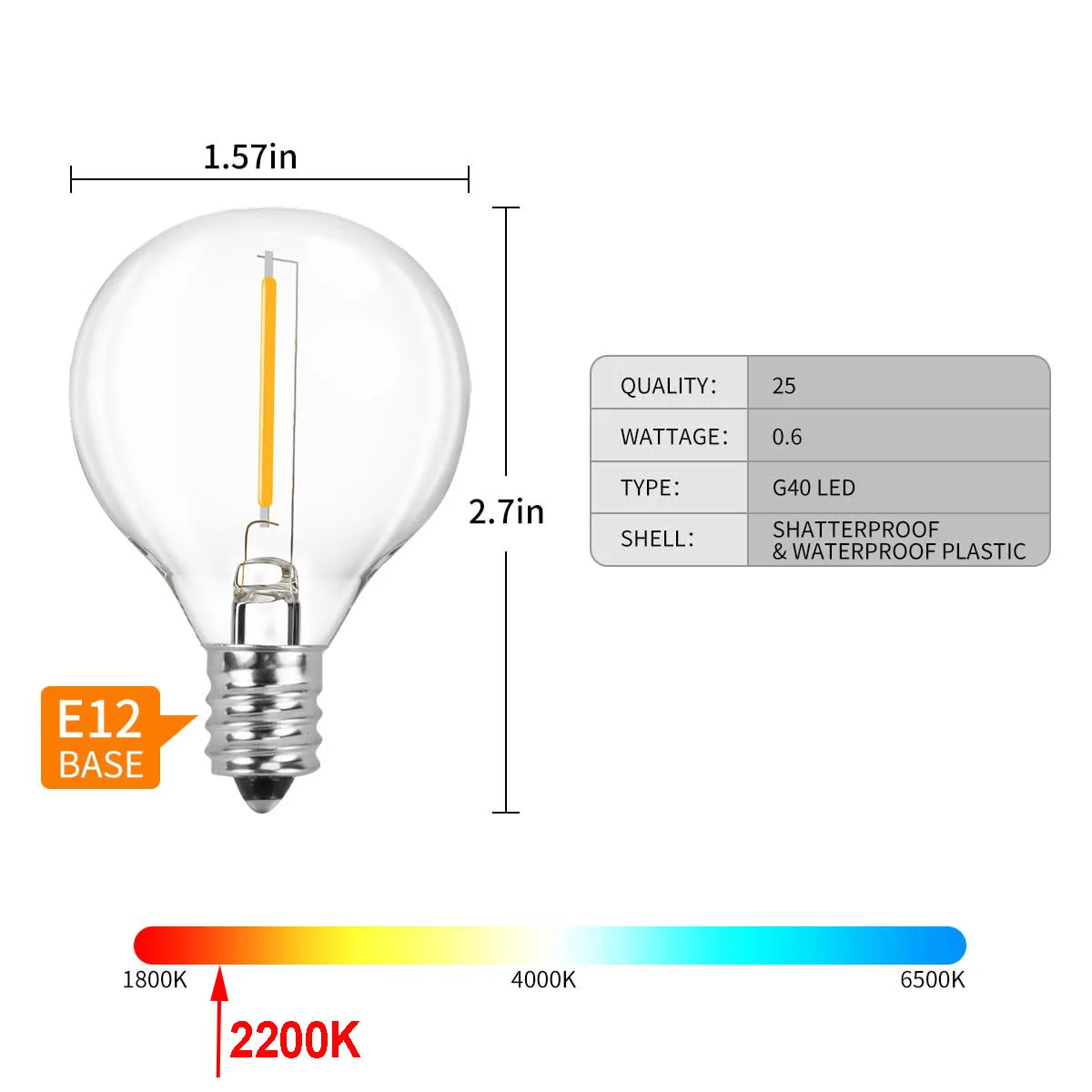 25PCS G40 LED/Volframo Styginių Šviesos Lemputės Pakeitimas E12 110V, 220V Šilta Balta 2200K LED Lempa Sode Kaitrinę Lemputę - 1