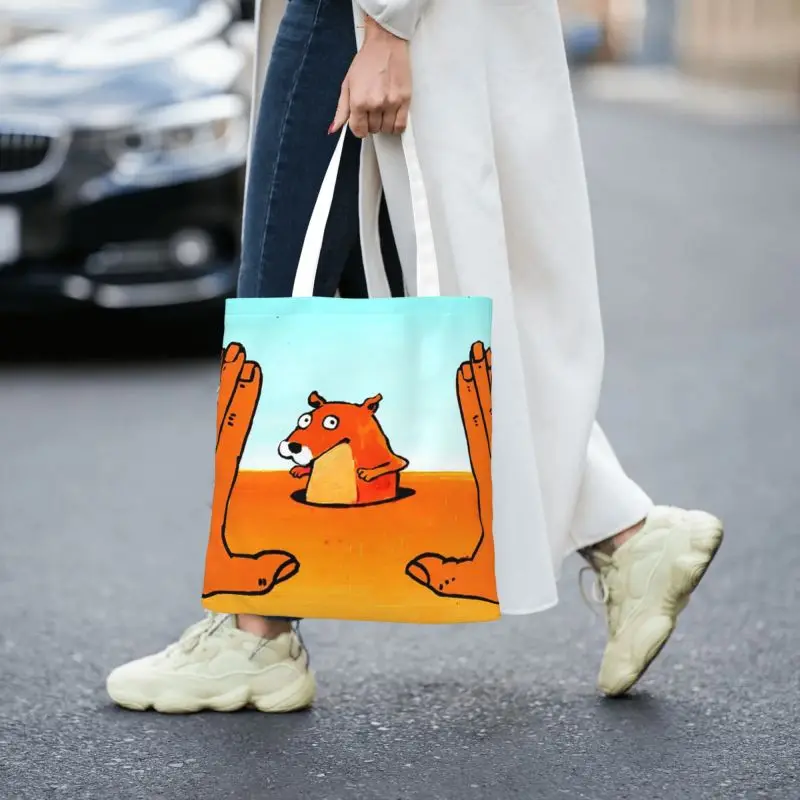 Perdirbimo Vaizdas Prerijų Šunų Pirkinių Krepšys Moterims Drobės Pečių Nešti Maišelį Galima Skalbti Animacinių Filmų Gyvūnų, Bakalėjos Shopper Bags - 3