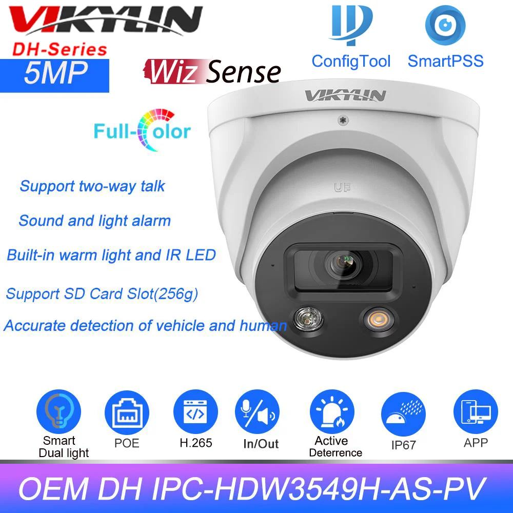 Vikylin Dahua OEM 5MP Colorvu WizSense IP vaizdo Kamera IPC-HDW3549H-KAIP-PV-S4 Dviejų krypčių Garso Signalą Stebėjimo kamerų IP vaizdo Kamera P2P Peržiūrėti - 0