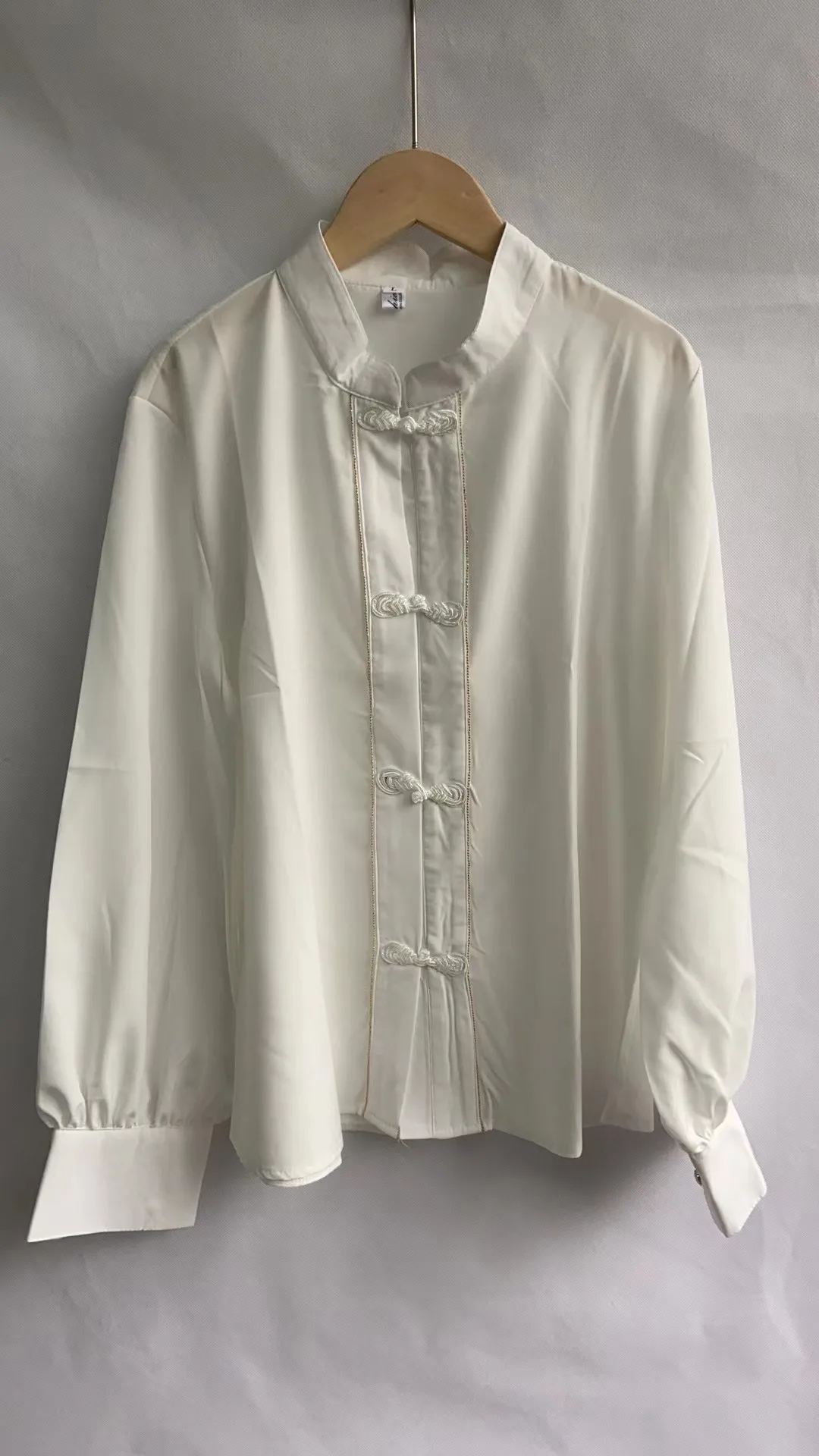 Baltos Palaidinės Moterims Stovėti Kaklo Marškinėliai Ilgomis Rankovėmis Elegantiškas Marškinėliai Kinų Stiliaus Prarasti Šifono Palaidinė Viršūnes 2023 Blusas De Mujer - 4