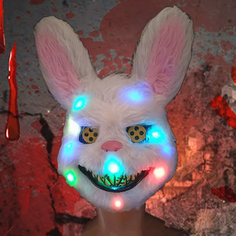 Helovinas Kaukės Balta Bunny Triušiai Kruvinas Šliaužiantis Švyti Tamsoje LED Helovinas Siaubo Žudikas Masque Baisu, Suaugusiųjų Kaukė Suknelė - 0