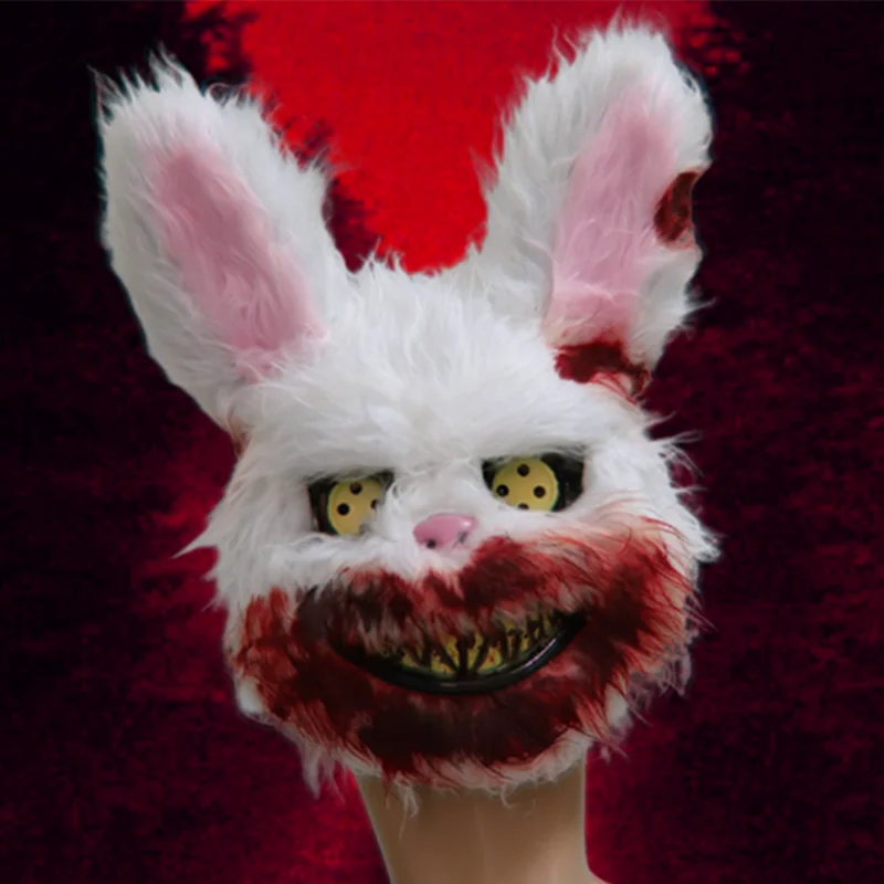 Helovinas Kaukės Balta Bunny Triušiai Kruvinas Šliaužiantis Švyti Tamsoje LED Helovinas Siaubo Žudikas Masque Baisu, Suaugusiųjų Kaukė Suknelė - 1