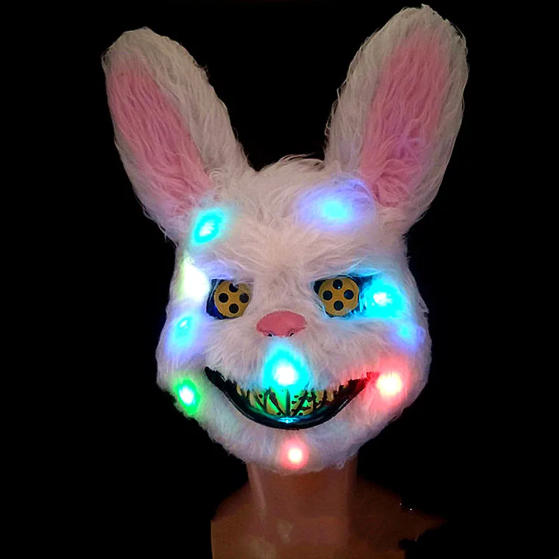 Helovinas Kaukės Balta Bunny Triušiai Kruvinas Šliaužiantis Švyti Tamsoje LED Helovinas Siaubo Žudikas Masque Baisu, Suaugusiųjų Kaukė Suknelė - 2