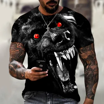 3D Atspausdintas Juodas Žvėris ir Vilkas Serija Naujas Vasaros vyriški T-shirt Trumpas Rankovėmis Negabaritinių Mados Gatvės Hip-hop Apvalios Kaklo
