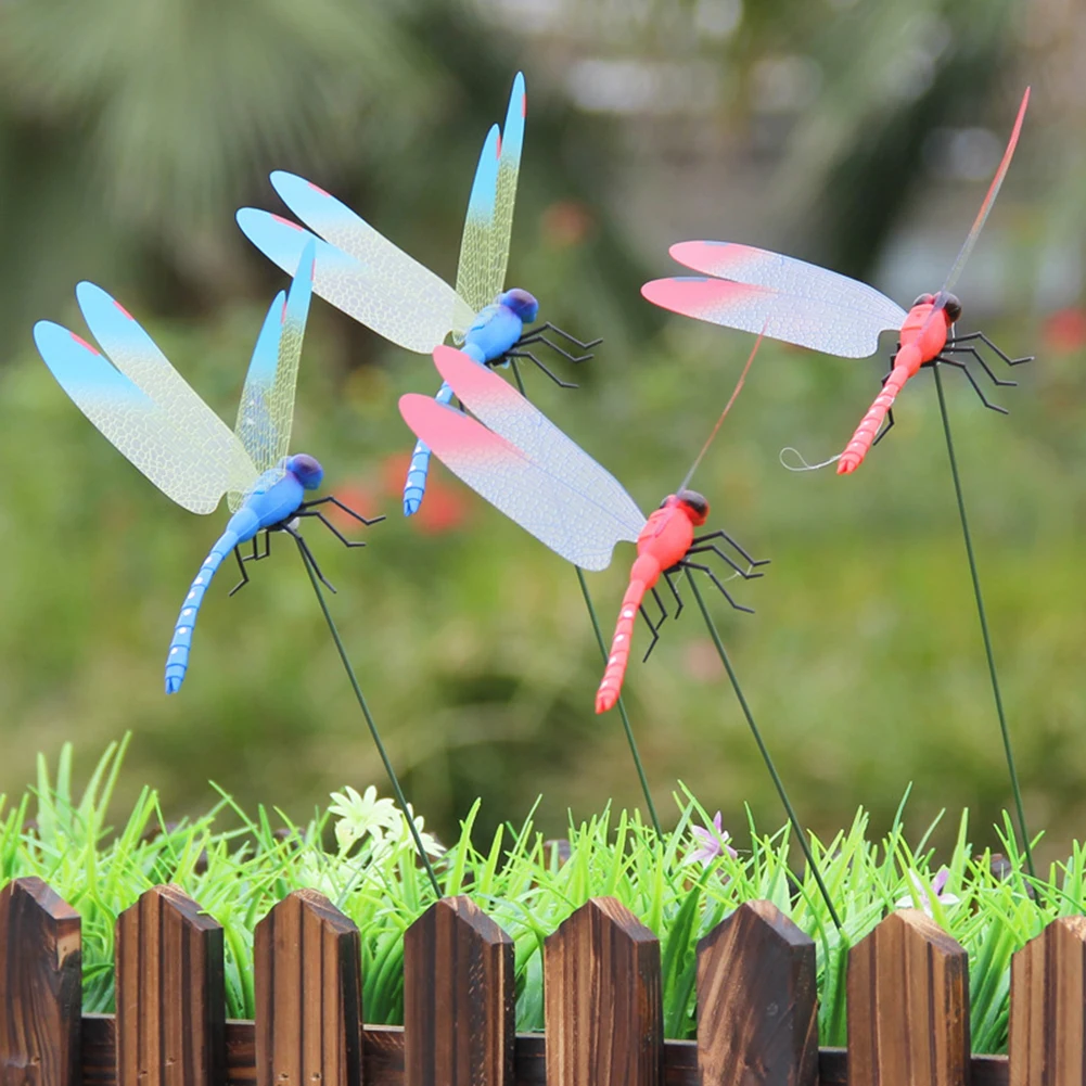 10vnt Dirbtinis Dragonfly Drugelių Sodas Apdailos Lauko 3D Modeliavimas Dragonfly Statymų Kieme Augalų, Vejos Dekoro Stick - 5