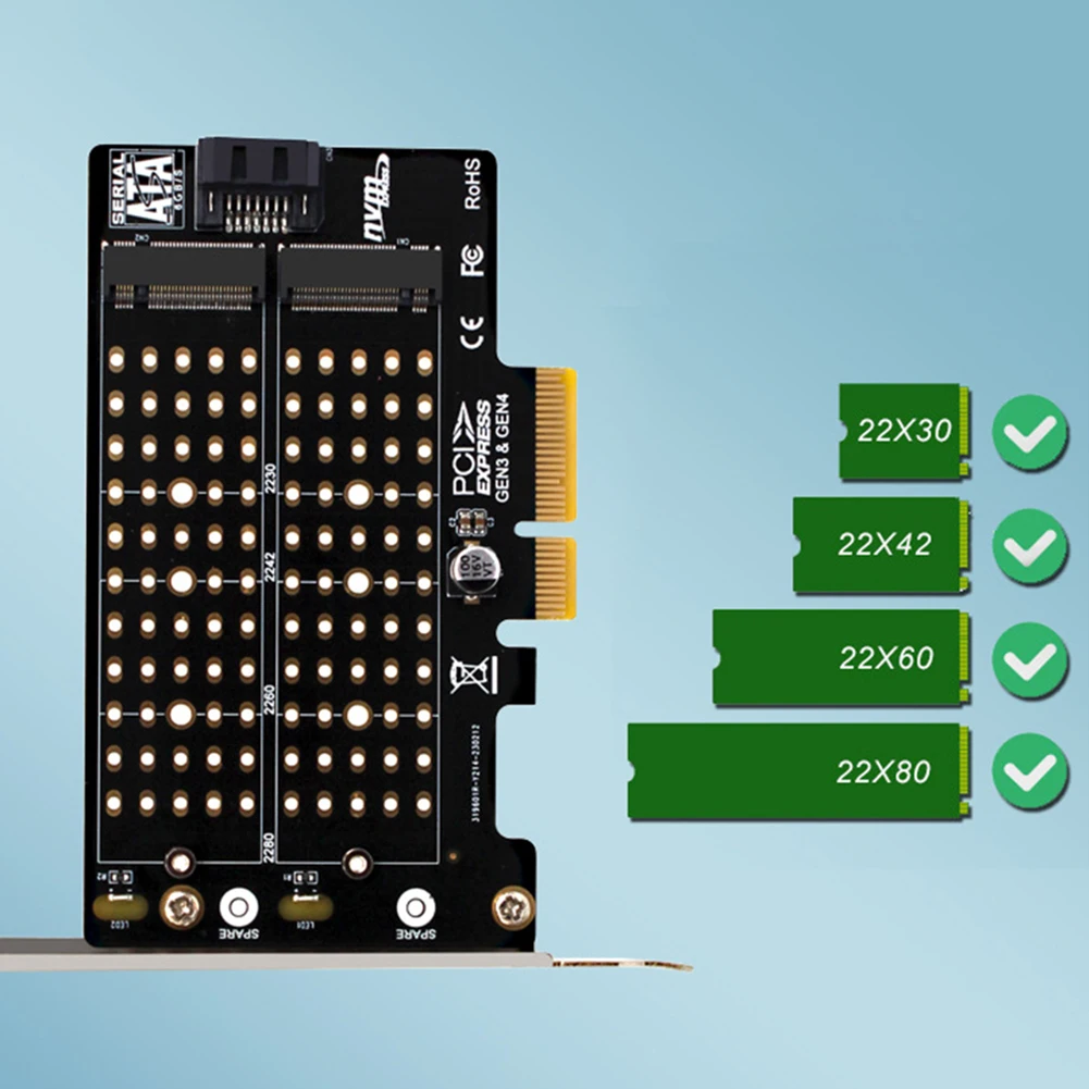 Nešiojamų Dual-Bay Mini Jungiamojo Plėtros Kortelę 32Gbps SSD Į PCIE SATA Adapteris PCI Išplėtimo Kortelę M. 2 NVMe NGFF - 5