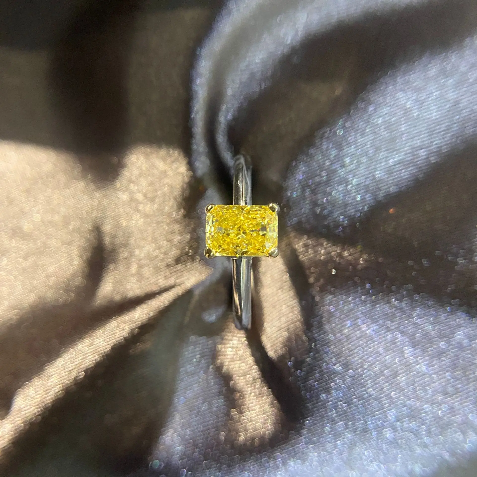 100% Nekilnojamojo 925 sterlingas sidabro su mažais ledo gėlių pjovimo išskirtinį stačiakampio formos geltonas akmuo žiedai, šaliai, papuošalai - 1