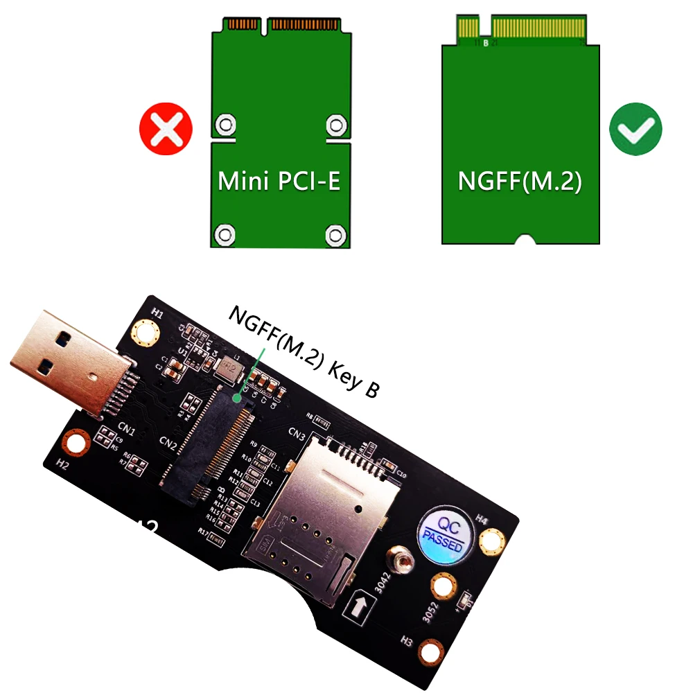NGFF(M. 2) Mygtukas B kortelė, USB 3.0 Adapteris su SIM 8pin kortelės Lizdas 3G/4G/5G Modulio laikiklis SIM 8pin kortelės jungtis - 4