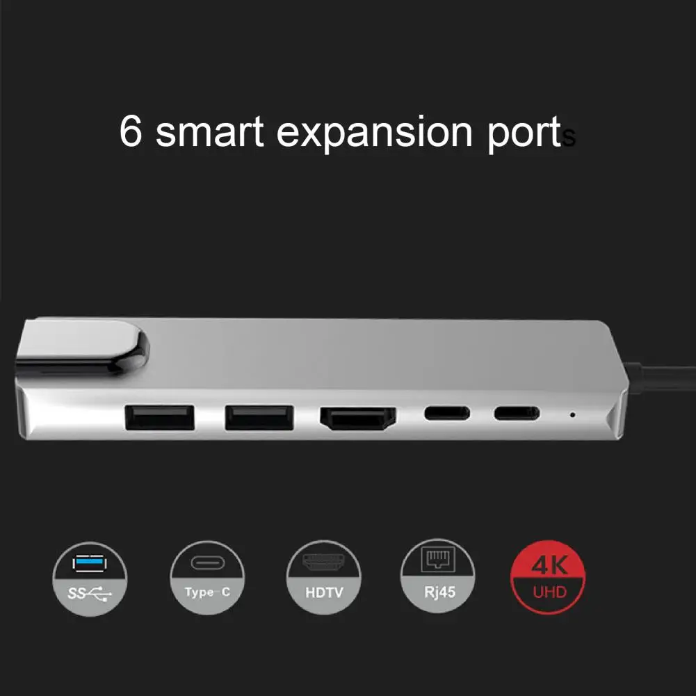 6-in-1 USB Hub Tipas-C-HDMI-suderinama PD Įkrovimas USB 3.0 Hub Doko Adapteris USB-Hub Expander Adapteris - 2