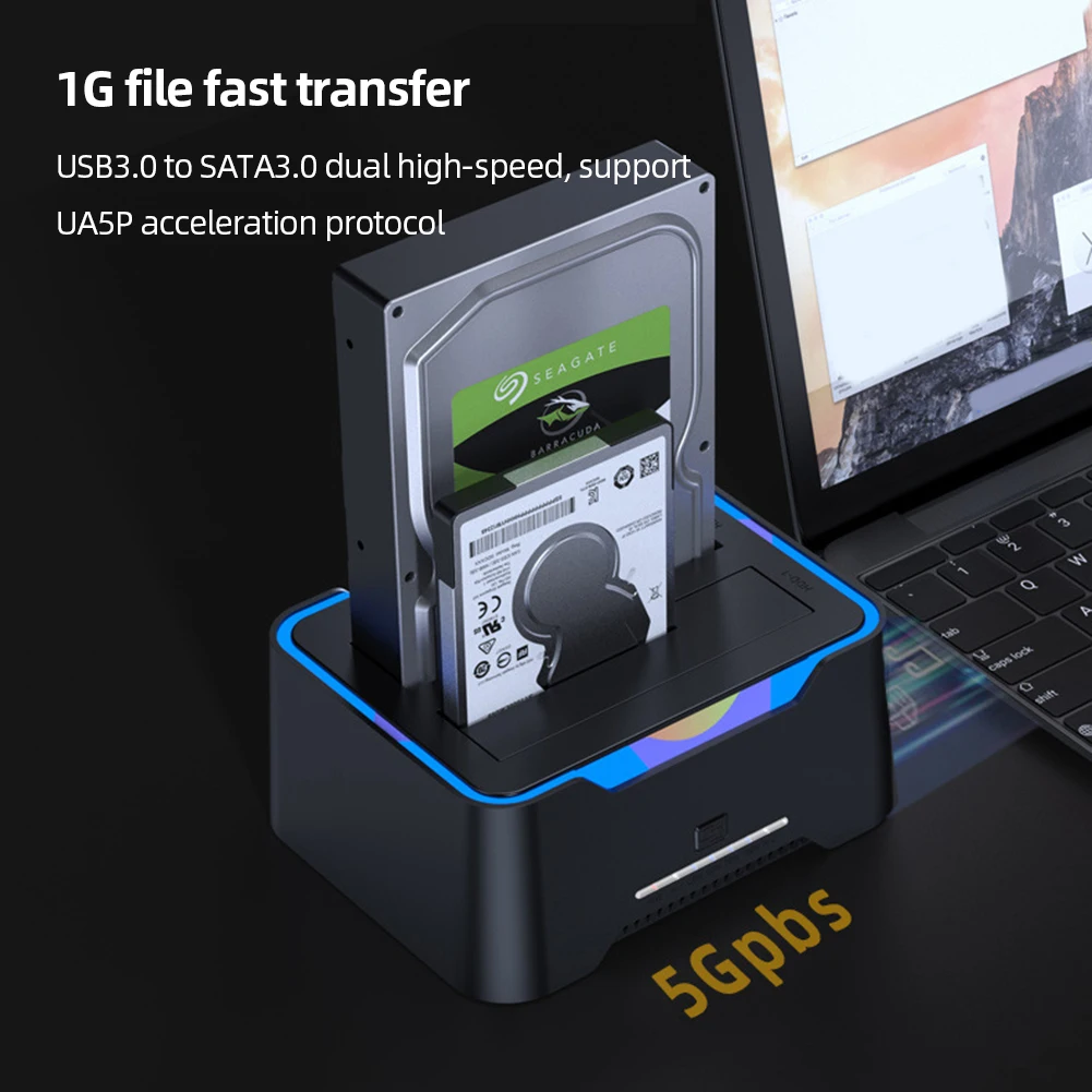 USB 3.0 Prie SATA Kietąjį Diską Docking Station 2X16TB HDD Doko Stotis Paramos Neprisijungęs Klonas RGB Šviesos 2.5/ 3.5 colių HDD SSD - 1