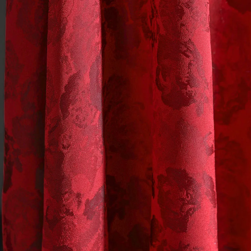 Kinų Stiliaus Raudonos Spalvos Porceliano Viskozė Žakardo Audinio Medžiagos, Drabužių Ir Tekstilės 2023 Rose Cheongsam Suknelė Dizaineris Audinys - 3