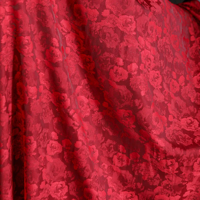 Kinų Stiliaus Raudonos Spalvos Porceliano Viskozė Žakardo Audinio Medžiagos, Drabužių Ir Tekstilės 2023 Rose Cheongsam Suknelė Dizaineris Audinys - 5