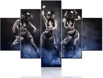 5 Skydelis Rock Roll Nuoga Mergina Juodas Baltas Seksuali Moteris Su Motociklo Šalmas Drobės Paveikslai HD Spausdinimo 5 vnt Nuotraukas, Sienos Menas
