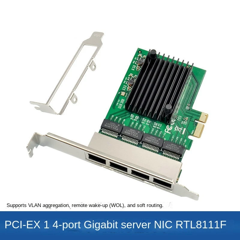 RJ-45 4-Port Ethernet Server Adapter Gigabit ethernet Tinklo plokštė PCI-E X1 Sąsaja - 0