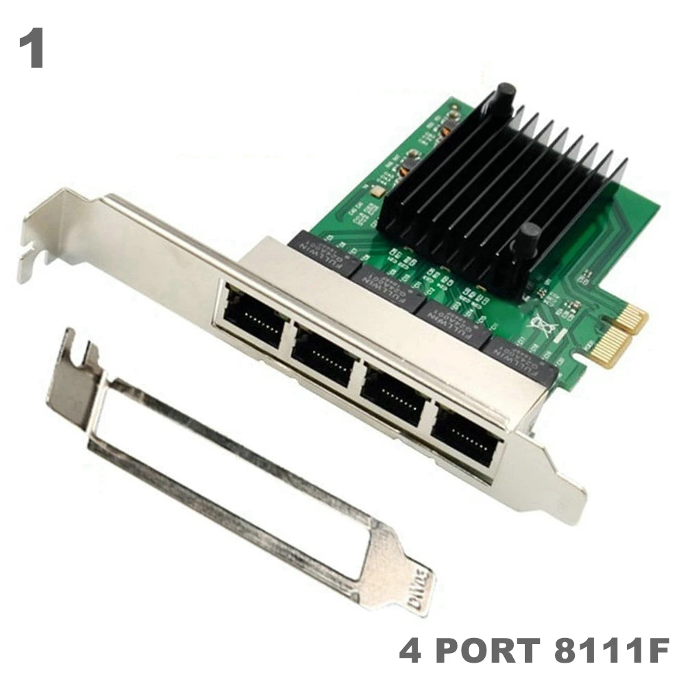 RJ-45 4-Port Ethernet Server Adapter Gigabit ethernet Tinklo plokštė PCI-E X1 Sąsaja - 1