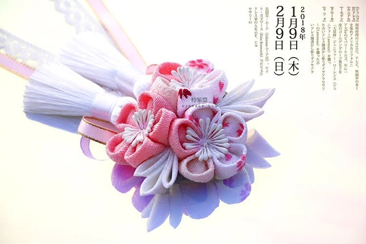 Japonų stilius derliaus Lolita rankų darbo audiniu 3D rožinis kutas Gėlių Nuotaka Staigius plaukų aksesuarai Japonijos drabužius - 1