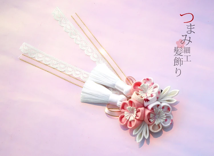 Japonų stilius derliaus Lolita rankų darbo audiniu 3D rožinis kutas Gėlių Nuotaka Staigius plaukų aksesuarai Japonijos drabužius - 2